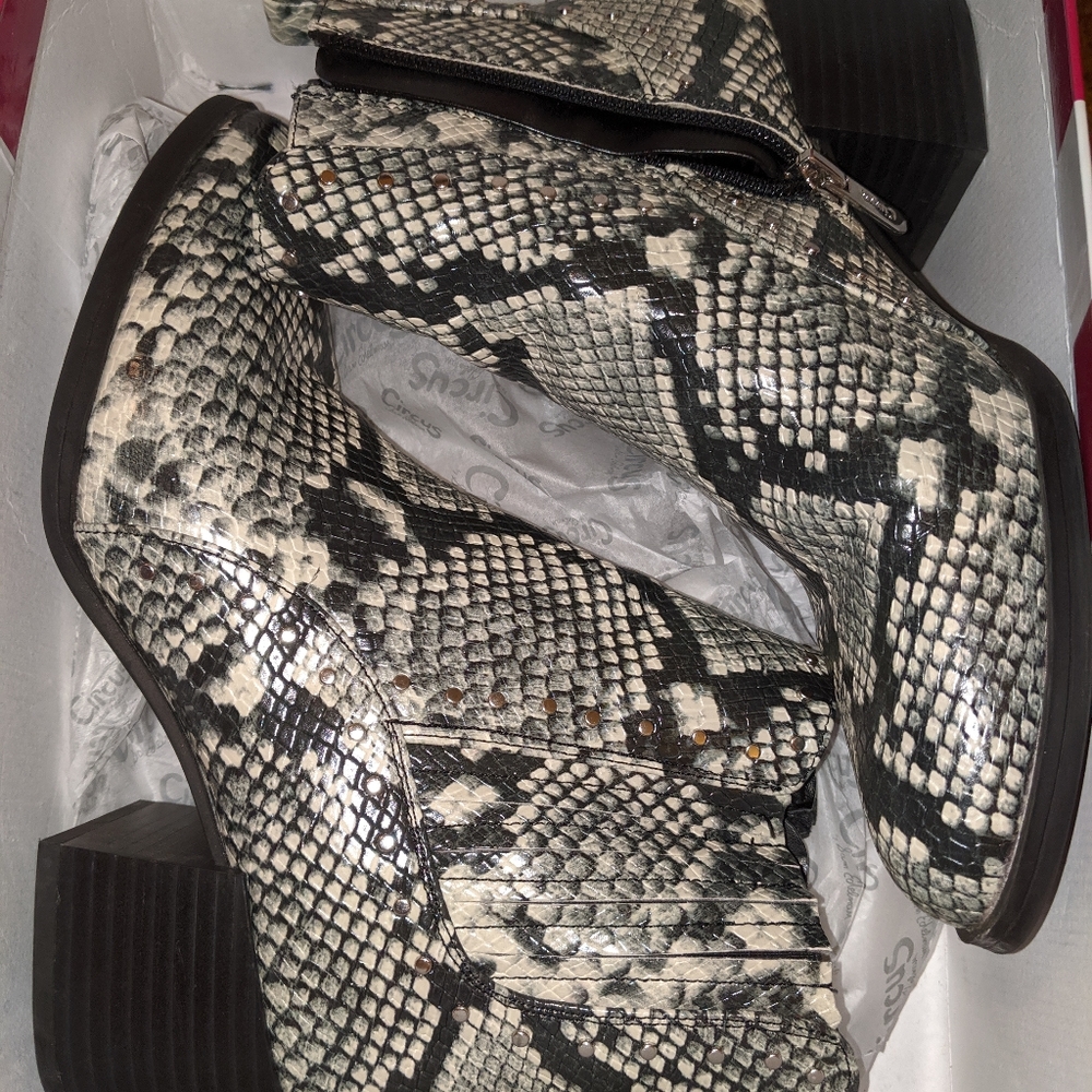 Snake print ankle bootie